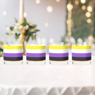 SlipperyJoe's Nonbinary Pride Flag yellow white pu Whiskey Glass