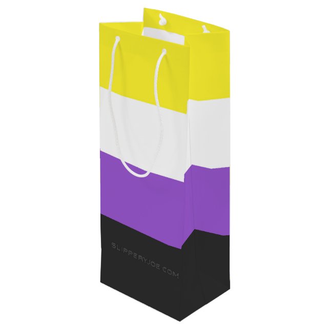 SlipperyJoe's Nonbinary Pride Flag yellow white pu Wine Gift Bag (Back Angled)