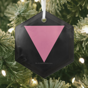 SlipperyJoe's pink triangle flag bright pink symbo Glass Tree Decoration