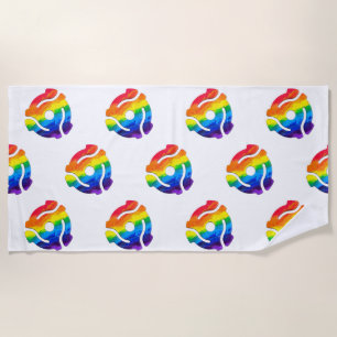 SlipperyJoe's plastic 45 RPM record adapter circul Beach Towel