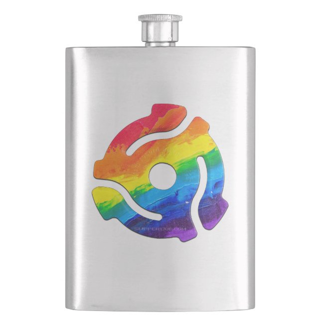 SlipperyJoe's plastic 45 RPM record adapter vibran Hip Flask (Front)