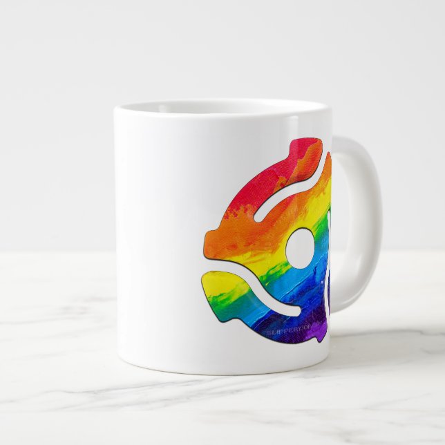 SlipperyJoe's plastic 45 RPM record adapter vibran Large Coffee Mug (Front Right)