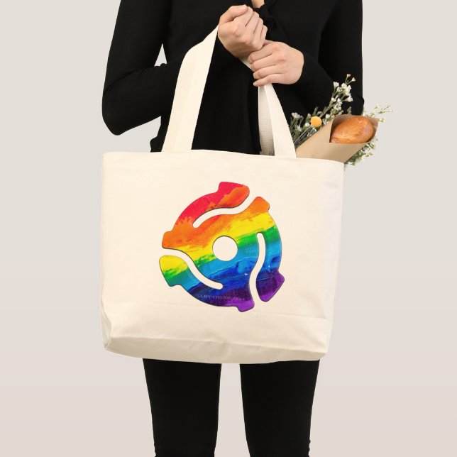 SlipperyJoe's plastic 45 RPM record adapter vibran Large Tote Bag (Front (Product))