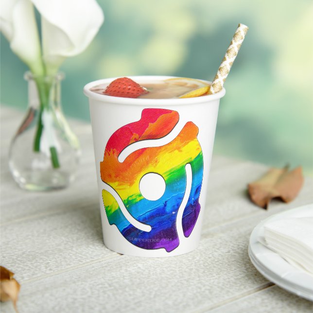 SlipperyJoe's plastic 45 RPM record adapter vibran Paper Cups (Insitu)