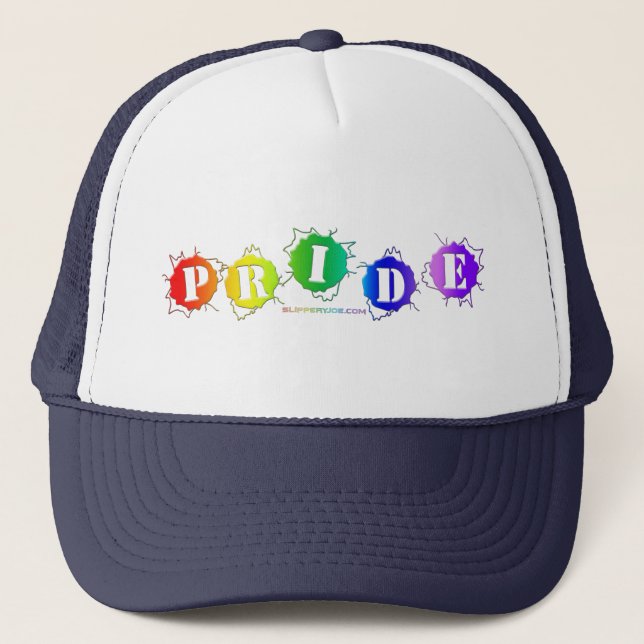 SlipperyJoe's pride colors word three-dimensional  Trucker Hat (Front)