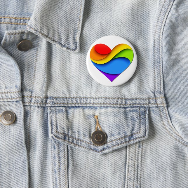 SlipperyJoe's pride heart curves shape 3-D three-d 6 Cm Round Badge (In Situ)