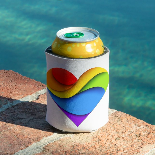 SlipperyJoe's pride heart curves shape 3-D three-d Can Cooler (In Situ Pool)