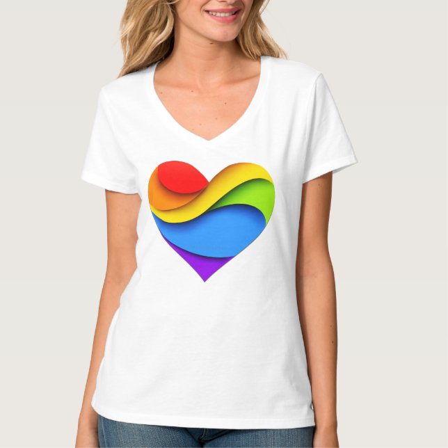 SlipperyJoe's pride heart curves shape 3-D three-d T-Shirt (Front)