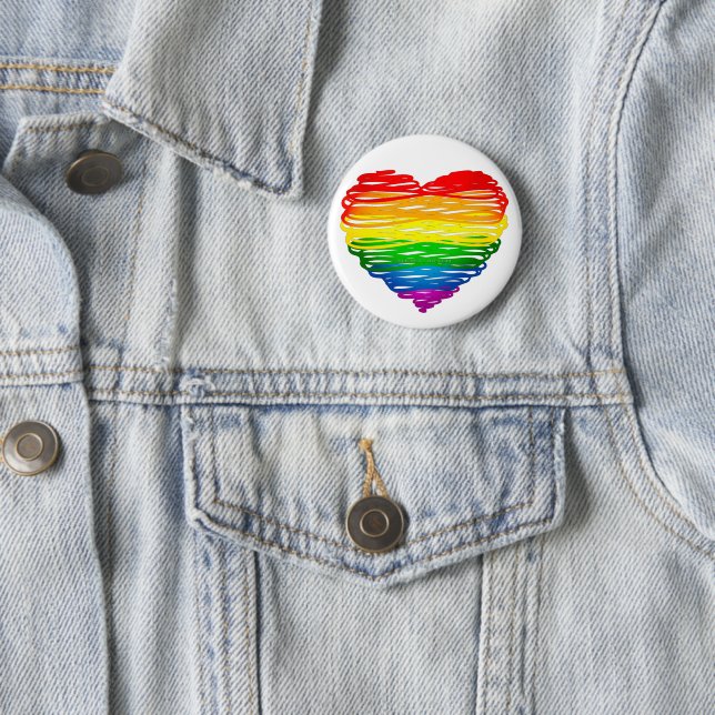 SlipperyJoe's Pride Heart Scribbles gay pride gift 6 Cm Round Badge (In Situ)