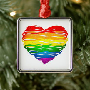 SlipperyJoe's Pride Heart Scribbles gay pride gift Metal Tree Decoration