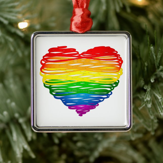 SlipperyJoe's Pride Heart Scribbles gay pride gift Metal Tree Decoration (Tree)