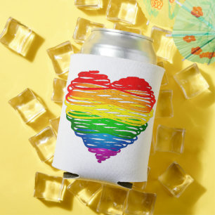 SlipperyJoe's pride scribbled heart shape drawing Can Cooler
