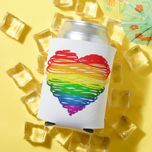 SlipperyJoe's pride scribbled heart shape drawing  Can Cooler (In Situ Summer)