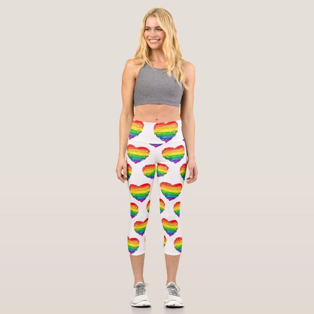 SlipperyJoe's pride scribbled heart shape drawing  Capri Leggings (Front)