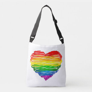 SlipperyJoe's pride scribbled heart shape drawing  Crossbody Bag