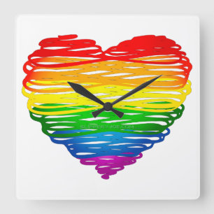 SlipperyJoe's pride scribbled heart shape drawing  Square Wall Clock