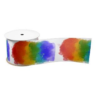 SlipperyJoe's pride splatter rainbow colours vibra Satin Ribbon