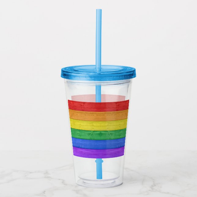 SlipperyJoe's pride wooden flag horizontal rainbow Acrylic Tumbler (Front)