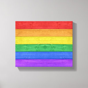 SlipperyJoe's pride wooden flag horizontal rainbow Canvas Print