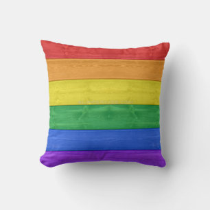 SlipperyJoe's pride wooden flag horizontal rainbow Cushion