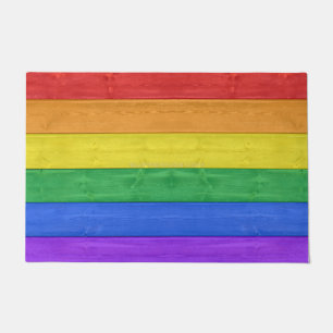 SlipperyJoe's pride wooden flag horizontal rainbow Doormat