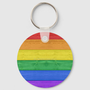 SlipperyJoe's pride wooden flag horizontal rainbow Key Ring