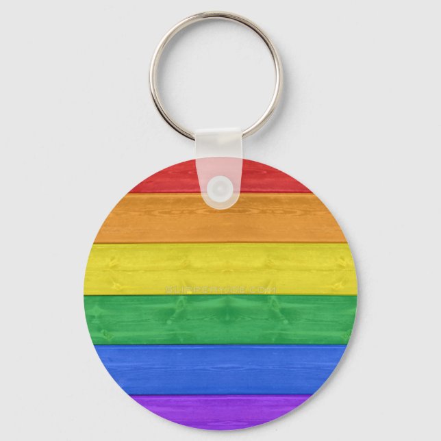 SlipperyJoe's pride wooden flag horizontal rainbow Key Ring (Front)