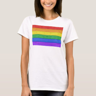SlipperyJoe's pride wooden flag horizontal rainbow T-Shirt