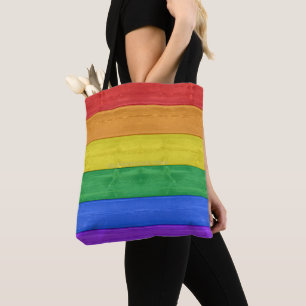 SlipperyJoe's pride wooden flag horizontal rainbow Tote Bag