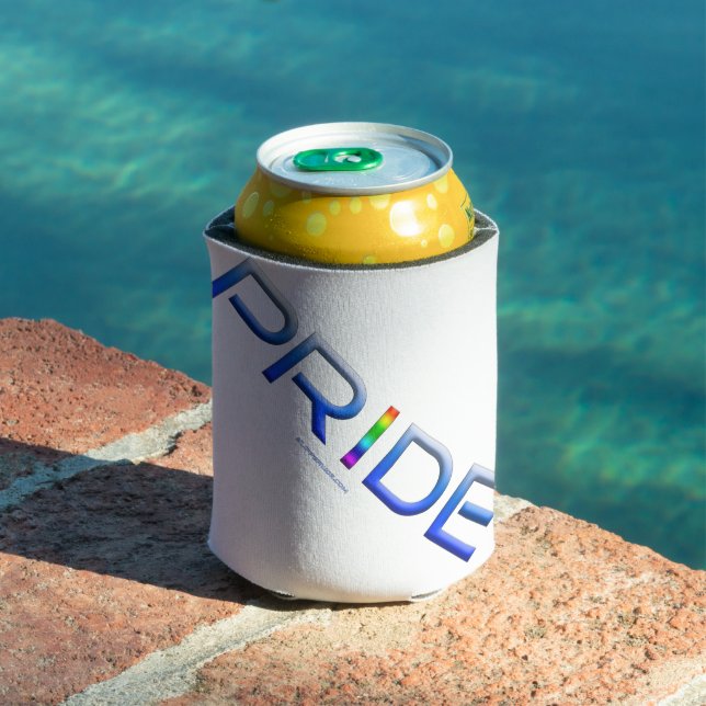 SlipperyJoe's pride word metallic letters radiates Can Cooler (In Situ Pool)