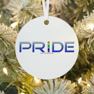 SlipperyJoe's pride word metallic letters radiates Metal Tree Decoration