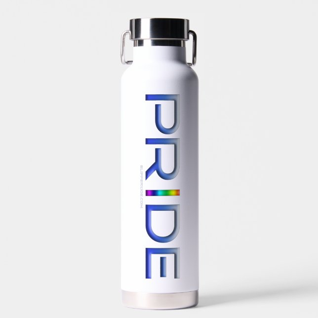 SlipperyJoe's pride word metallic letters radiates Water Bottle (Front)