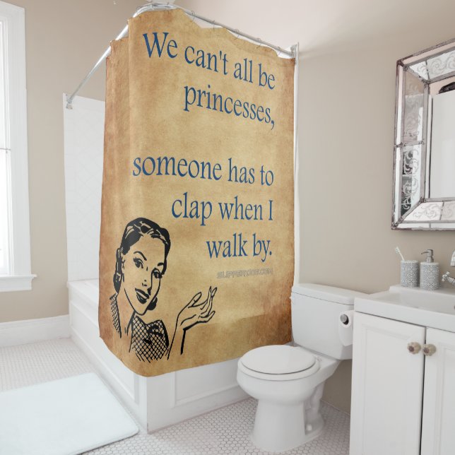 SlipperyJoe's Princess clap walking funny 50s vint Shower Curtain (In Situ)