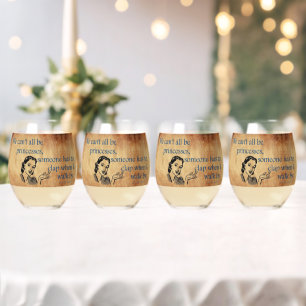 SlipperyJoe's princesses clap vintage poster retro Stemless Wine Glass