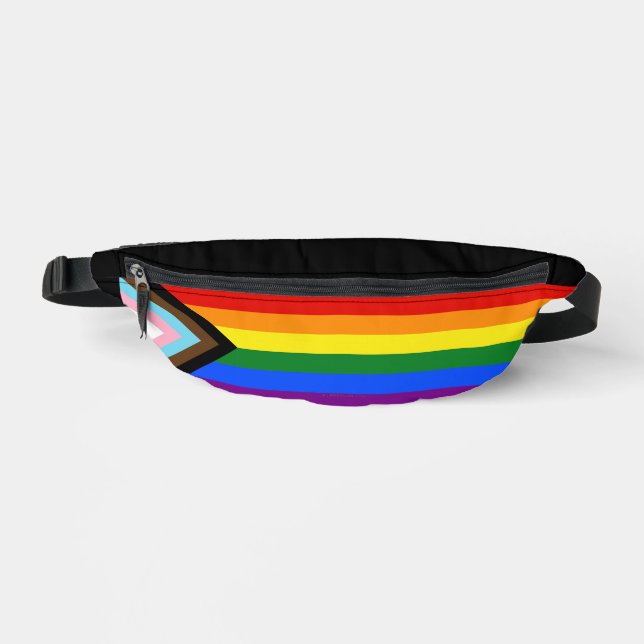 SlipperyJoe's Progress Pride Flag gay gifts LGBTQI Bum Bags (Front)