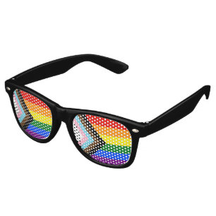 SlipperyJoe's Progress Pride Flag gay gifts LGBTQI Retro Sunglasses