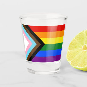 SlipperyJoe's Progress Pride Flag gay gifts LGBTQI Shot Glass