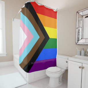SlipperyJoe's Progress Pride Flag gay gifts LGBTQI Shower Curtain