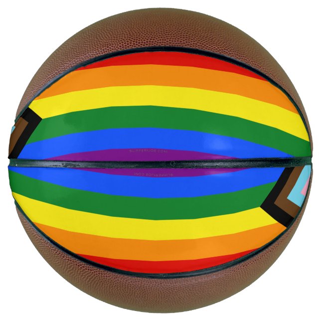 SlipperyJoe's Progress Pride Flag six classic hori Basketball (Front)