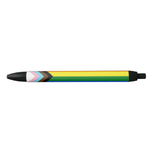 SlipperyJoe's Progress Pride Flag six classic hori Black Ink Pen