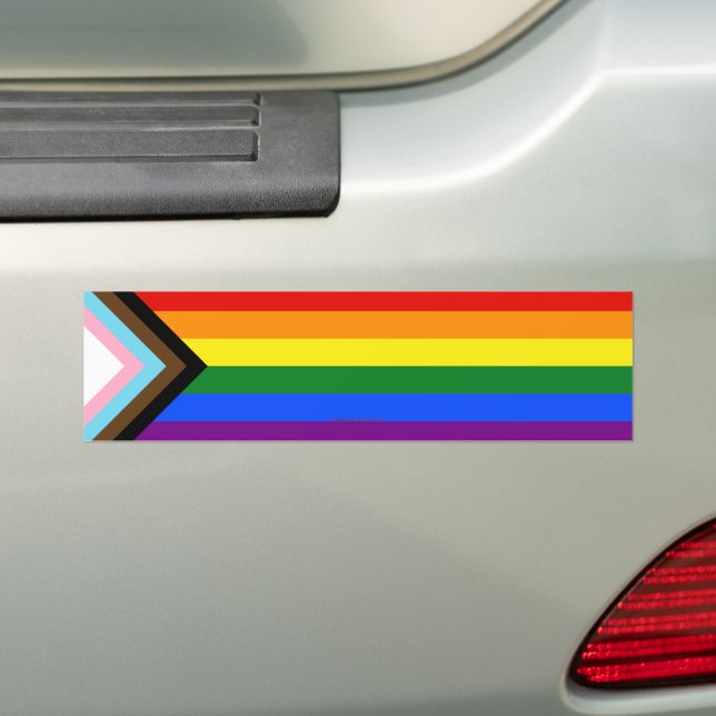 SlipperyJoe's Progress Pride Flag six classic hori Bumper Sticker (On Car)