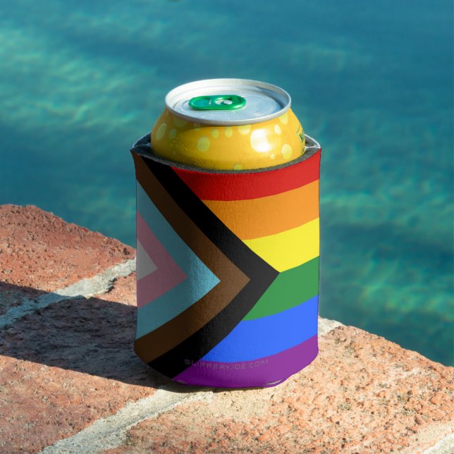 SlipperyJoe's Progress Pride Flag six classic hori Can Cooler (In Situ Pool)