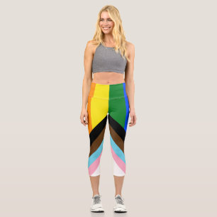 SlipperyJoe's Progress Pride Flag six classic hori Capri Leggings
