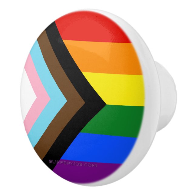 SlipperyJoe's Progress Pride Flag six classic hori Ceramic Knob (Right)
