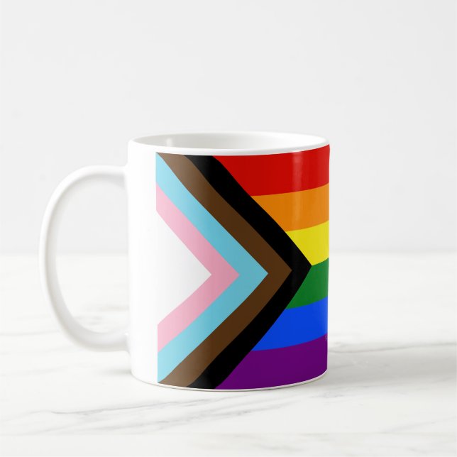 SlipperyJoe's Progress Pride Flag six classic hori Coffee Mug (Left)