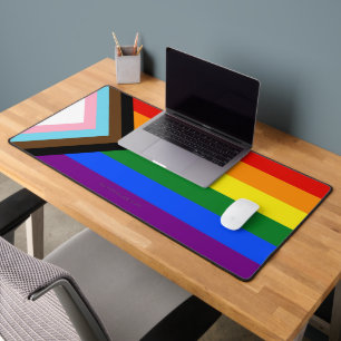 SlipperyJoe's Progress Pride Flag six classic hori Desk Mat