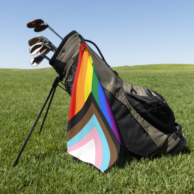 SlipperyJoe's Progress Pride Flag six classic hori Golf Towel (Green)