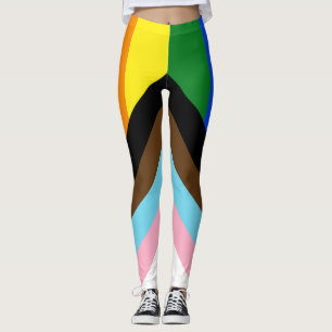 SlipperyJoe's Progress Pride Flag six classic hori Leggings
