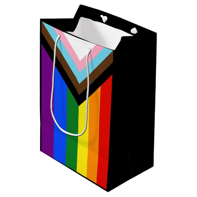 SlipperyJoe's Progress Pride Flag six classic hori Medium Gift Bag (Front Angled)