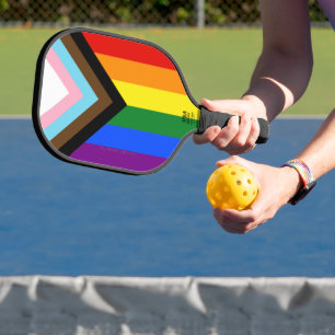 SlipperyJoe's Progress Pride Flag six classic hori Pickleball Paddle